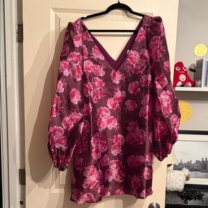 BHLDN - Floral V-Neck Balloon Sleeve Tunic - Burgundy & Pink NWOT